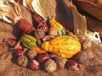 High angle view of fruits and vegetables