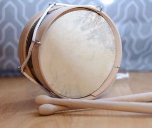 Close-up of drum on table