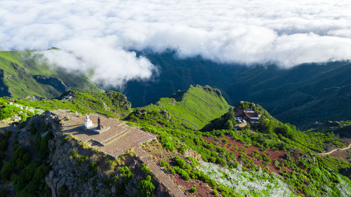 High angle view of land and mountains