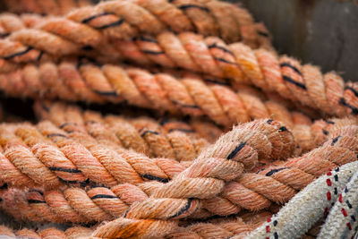 Close-up of ropes for marine safety