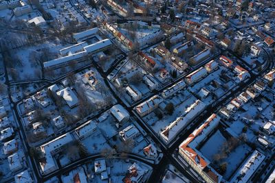 High angle view of buildings in city