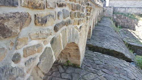 Footpath leading to stone wall