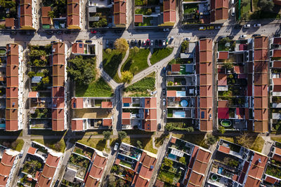 High angle view of buildings in city