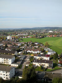 High angle view of cityscape against sky