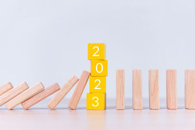 Close-up of toy blocks against white background