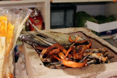 Close-up of crab on barbecue grill