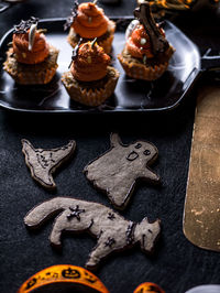 High angle view of cookies on table