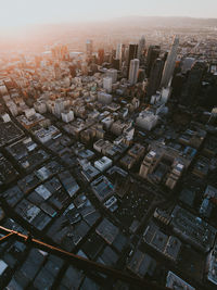High angle view of buildings in city against sky