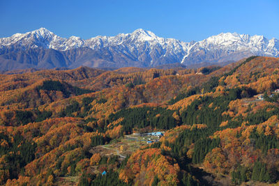 Scenic view of mountains against sky during autumn