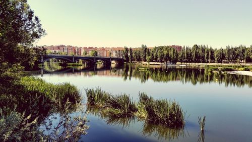 Scenic view of lake against clear sky