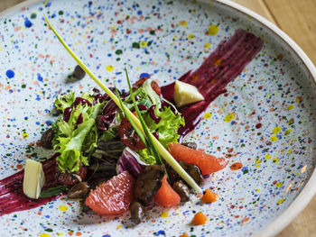 High angle view of salad served in plate