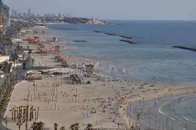 High angle view of beach against sky in tel aviv 