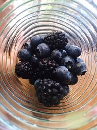 High angle view of blueberries in container