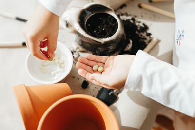 High angle view of woman preparing food