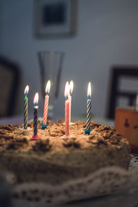 View of candles on cake