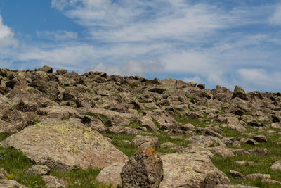 Rock formations on landscape against sky