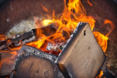 Close-up of fire on wood