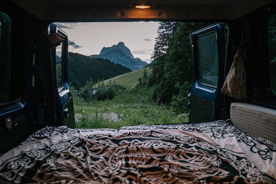 Mountains seen through motor home