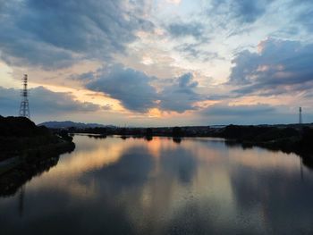 Scenic view of lake at sunset