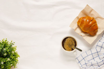 High angle view of breakfast served on table