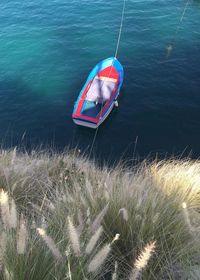High angle view of man in sea