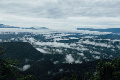 Scenic view of mountains against cloudy sky