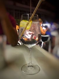 Close-up of wine glass on table