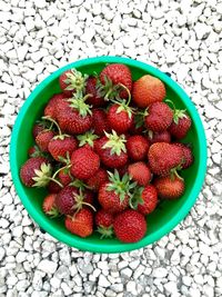 Directly above shot of bowl of strawberries