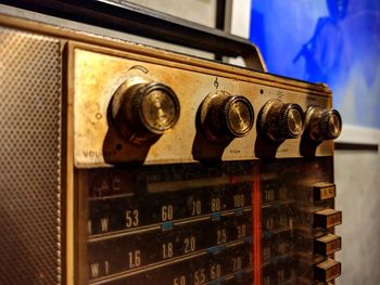 Close-up of old radio