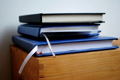 Stack of books on table