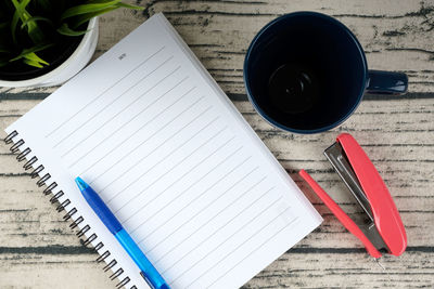 High angle view of pen on table