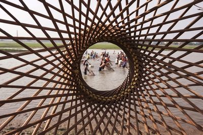 High angle view of people on fishing 