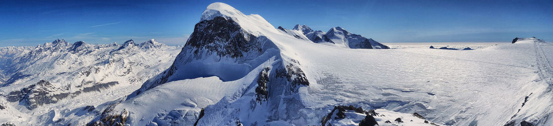 Panoramic view of snowcapped mountains against sky