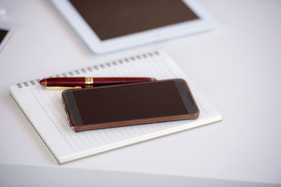 High angle view of laptop on table