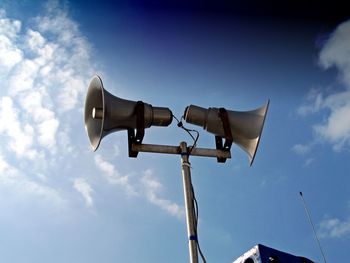 Low angle view of two megaphones