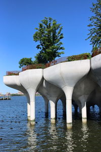 Low angle view of trees against clear blue sky