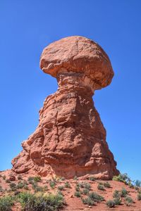 Low angle view of rock formation against blue sky