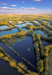 Aerial view of lake against sky