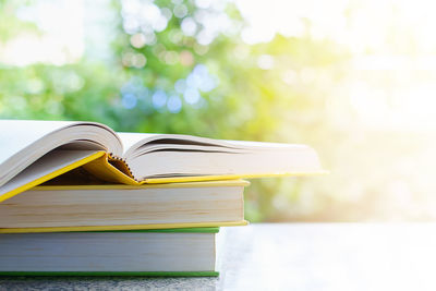 Stack of books on table