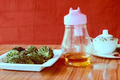 Close-up of beer in glass on table