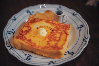 High angle view of breakfast served on table