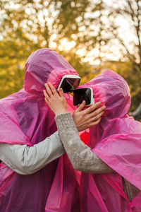 Couple wearing virtual reality simulator