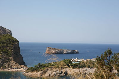 Scenic view of sea against clear sky