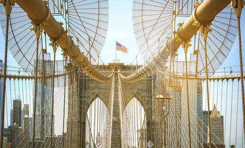 Low angle view of flags against clear sky