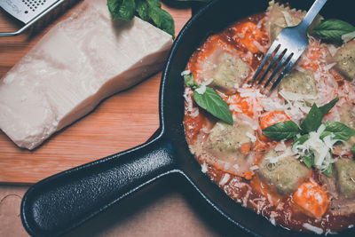 High angle view of food on table