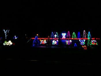 Illuminated ferris wheel at night