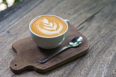 High angle view of coffee on table