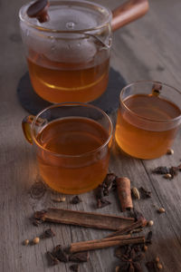 High angle view of tea on table