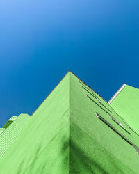 Low angle view of building against clear blue sky