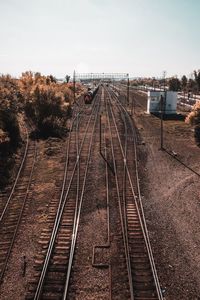 High angle view of railroad tracks against sky